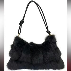 Women's Plush Faux Fur Shoulder Bag - Black
